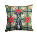 Black Whippet Christmas PoinsettIas Decorative Throw Pillow 18x18 Indoor Outdoor Accent Cushion, Fabric Cover with Insert for Sofa, Bed, Porch & Living Room