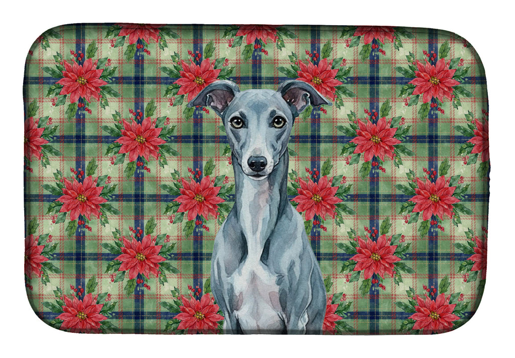 Blue Whippet Christmas PoinsettIas Dish Drying Mat Absorbent Dish Drying Mat Pad for Kitchen Counter Dish Drainer Mat for Countertop, 14 x 21", Multicolor