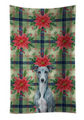 Blue Whippet Christmas PoinsettIas Kitchen Towel Velour Plush Front and Cotton Loop Back Machine Washable