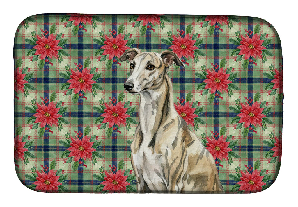 Brindle Whippet Christmas PoinsettIas Dish Drying Mat Absorbent Dish Drying Mat Pad for Kitchen Counter Dish Drainer Mat for Countertop, 14 x 21", Multicolor