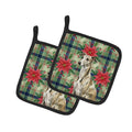 Brindle Whippet Christmas PoinsettIas Pot Holder Set of 2 Heat Resistant Quilted Hot Pads 7.5 x 7.5 Inch, Insulated Kitchen Trivets for Cooking & Baking