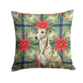 Brindle Whippet Christmas PoinsettIas Decorative Throw Pillow 14x14 Indoor Outdoor Accent Cushion, Fabric Cover with Insert for Sofa, Bed, Porch & Living Room