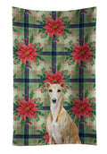 Fawn Whippet Christmas PoinsettIas Kitchen Towel Velour Plush Front and Cotton Loop Back Machine Washable