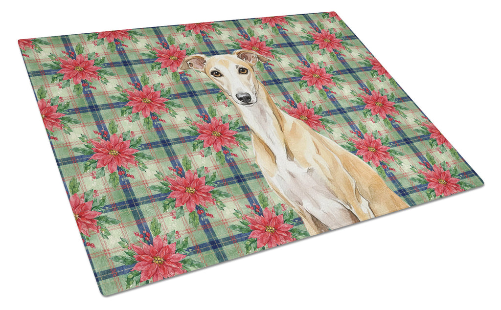 Fawn Whippet Christmas PoinsettIas Cutting Board Tempered Glass Kitchen Cutting Surface, Heat Resistant Chopping, Non-Slip Feet, Food Prep & Serving
