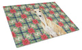 Fawn Whippet Christmas PoinsettIas Cutting Board Tempered Glass Kitchen Cutting Surface, Heat Resistant Chopping, Non-Slip Feet, Food Prep & Serving