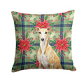 Fawn Whippet Christmas PoinsettIas Decorative Throw Pillow 18x18 Indoor Outdoor Accent Cushion, Fabric Cover with Insert for Sofa, Bed, Porch & Living Room