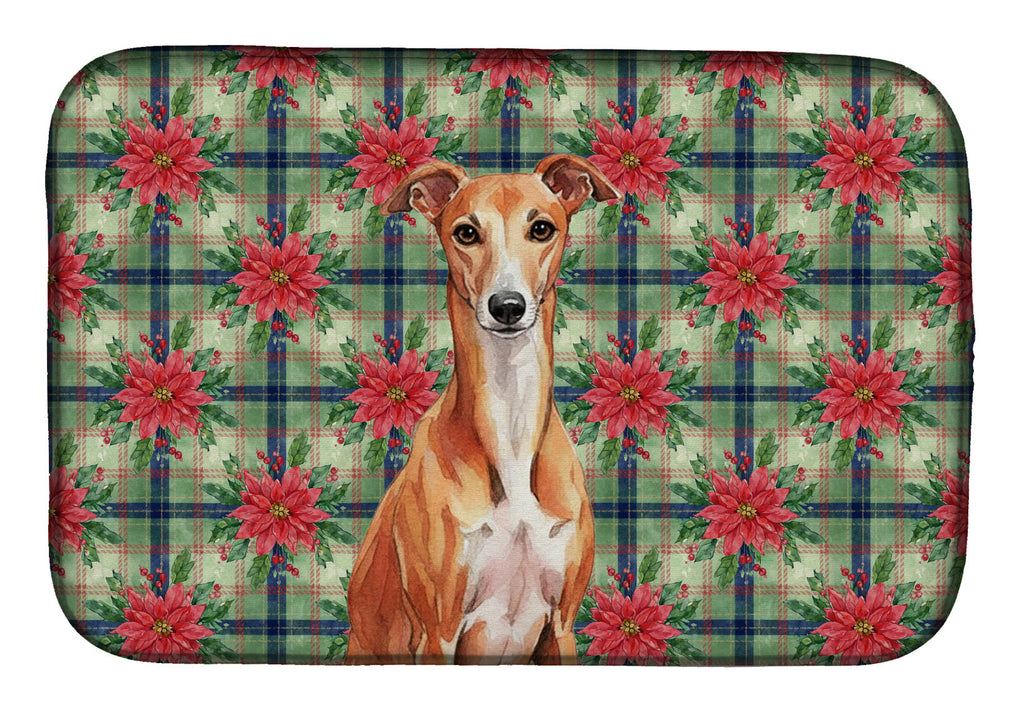 Red Whippet Christmas PoinsettIas Dish Drying Mat Absorbent Dish Drying Mat Pad for Kitchen Counter Dish Drainer Mat for Countertop, 14 x 21", Multicolor