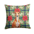 Red Whippet Christmas PoinsettIas Decorative Throw Pillow 14x14 Indoor Outdoor Accent Cushion, Fabric Cover with Insert for Sofa, Bed, Porch & Living Room