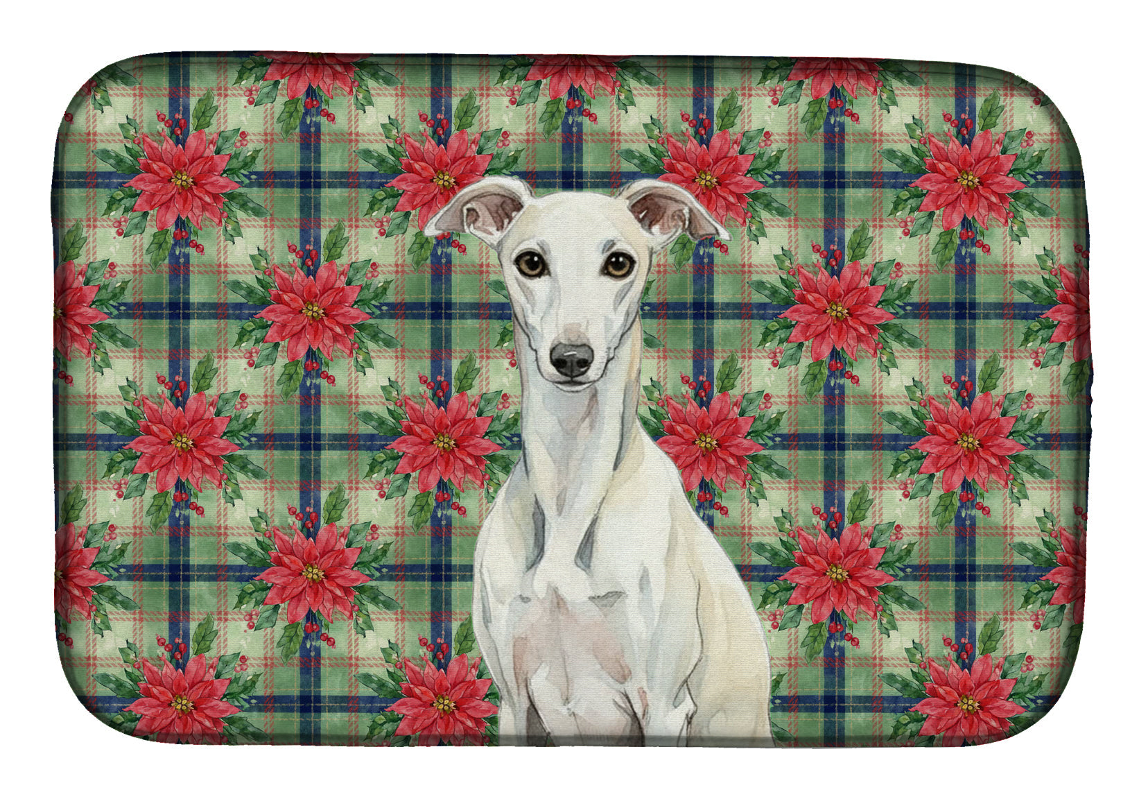 White Whippet Christmas PoinsettIas Dish Drying Mat Absorbent Dish Drying Mat Pad for Kitchen Counter Dish Drainer Mat for Countertop, 14 x 21", Multicolor