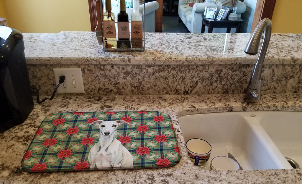 White Whippet Christmas PoinsettIas Dish Drying Mat Absorbent Dish Drying Mat Pad for Kitchen Counter Dish Drainer Mat for Countertop, 14 x 21", Multicolor
