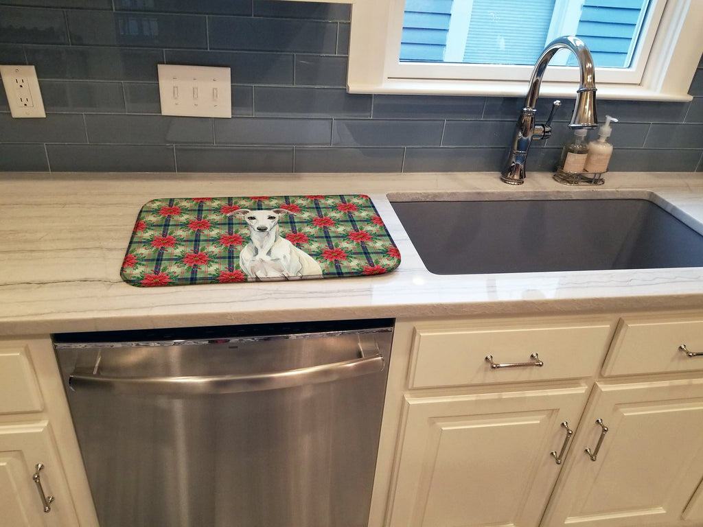 White Whippet Christmas PoinsettIas Dish Drying Mat Absorbent Dish Drying Mat Pad for Kitchen Counter Dish Drainer Mat for Countertop, 14 x 21", Multicolor