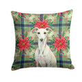 White Whippet Christmas PoinsettIas Decorative Throw Pillow 14x14 Indoor Outdoor Accent Cushion, Fabric Cover with Insert for Sofa, Bed, Porch & Living Room