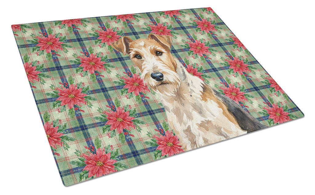 Wire Fox Terrier Christmas PoinsettIas Cutting Board Tempered Glass Kitchen Cutting Surface, Heat Resistant Chopping, Non-Slip Feet, Food Prep & Serving
