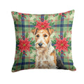 Wire Fox Terrier Christmas PoinsettIas Decorative Throw Pillow 14x14 Indoor Outdoor Accent Cushion, Fabric Cover with Insert for Sofa, Bed, Porch & Living Room