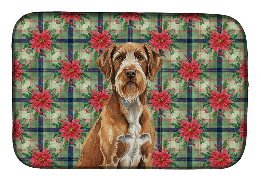 Wirehaired Pointing Griffon Christmas PoinsettIas Dish Drying Mat Absorbent Dish Drying Mat Pad for Kitchen Counter Dish Drainer Mat for Countertop, 14 x 21", Multicolor