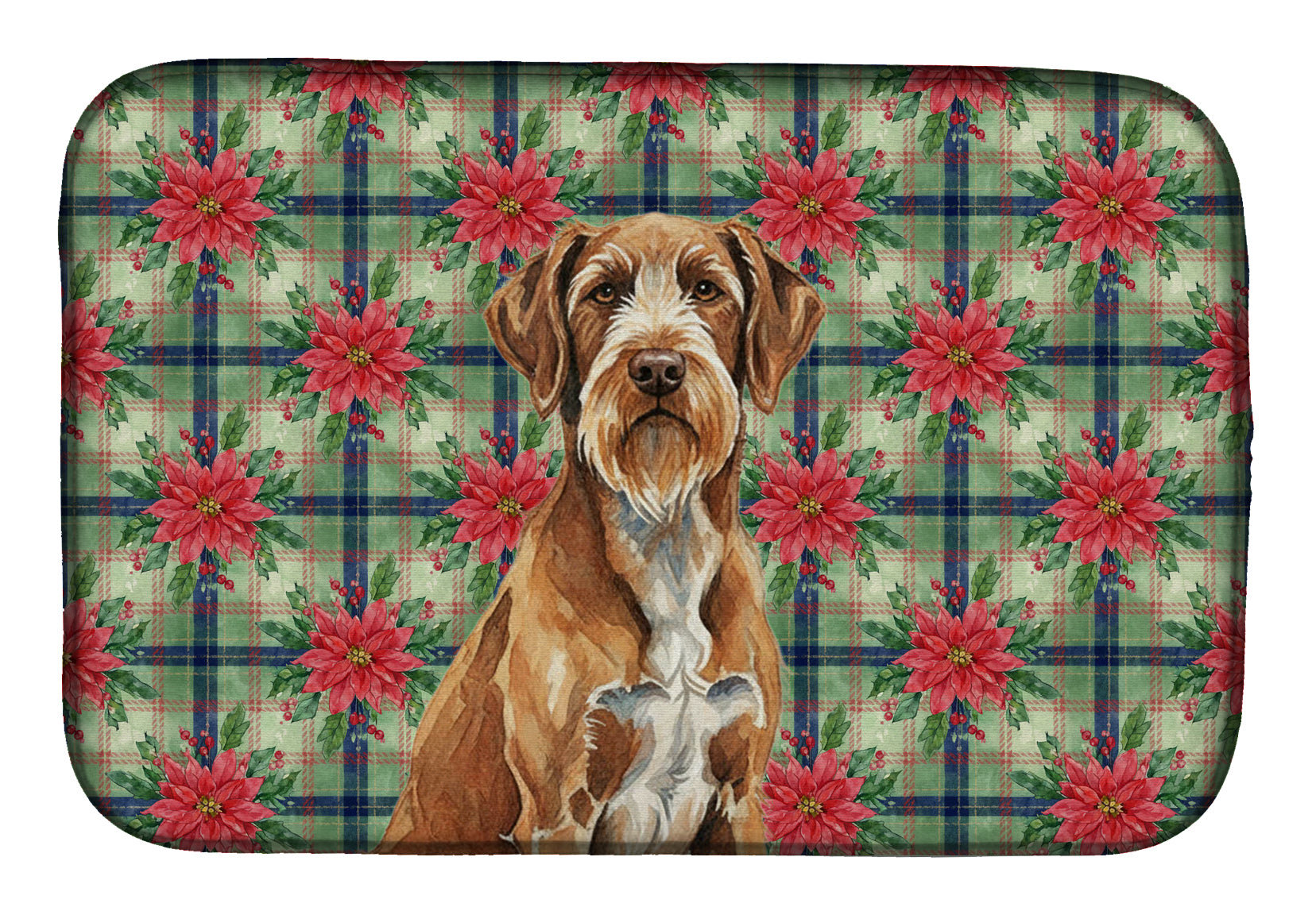 Wirehaired Pointing Griffon Christmas PoinsettIas Dish Drying Mat Absorbent Dish Drying Mat Pad for Kitchen Counter Dish Drainer Mat for Countertop, 14 x 21", Multicolor
