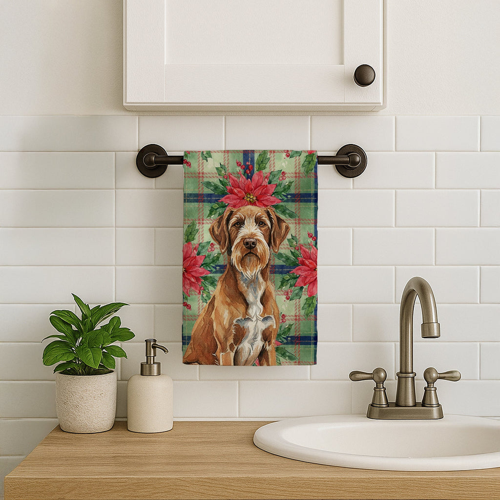 Wirehaired Pointing Griffon Christmas PoinsettIas Kitchen Towel Velour Plush Front and Cotton Loop Back Machine Washable
