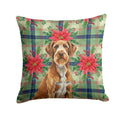 Wirehaired Pointing Griffon Christmas PoinsettIas Decorative Throw Pillow 14x14 Indoor Outdoor Accent Cushion, Fabric Cover with Insert for Sofa, Bed, Porch & Living Room