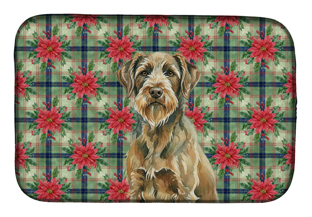 Chestnut Wirehaired Pointing Griffon Christmas PoinsettIas Dish Drying Mat Absorbent Dish Drying Mat Pad for Kitchen Counter Dish Drainer Mat for Countertop, 14 x 21", Multicolor