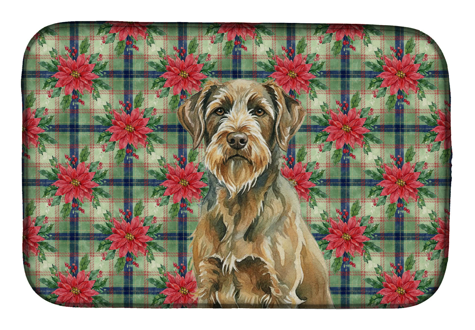 Chestnut Wirehaired Pointing Griffon Christmas PoinsettIas Dish Drying Mat Absorbent Dish Drying Mat Pad for Kitchen Counter Dish Drainer Mat for Countertop, 14 x 21", Multicolor