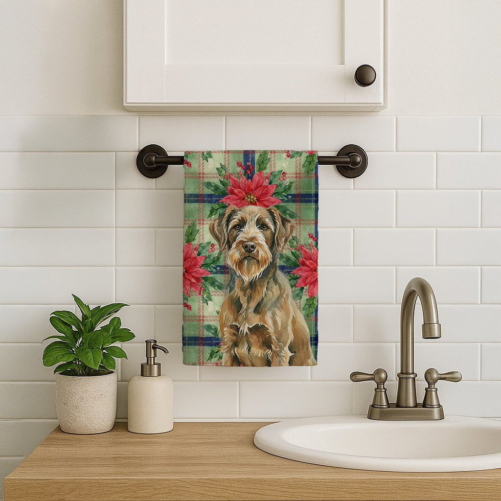 Chestnut Wirehaired Pointing Griffon Christmas PoinsettIas Kitchen Towel Velour Plush Front and Cotton Loop Back Machine Washable