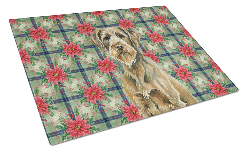 Chestnut Wirehaired Pointing Griffon Christmas PoinsettIas Cutting Board Tempered Glass Kitchen Cutting Surface, Heat Resistant Chopping, Non-Slip Feet, Food Prep & Serving