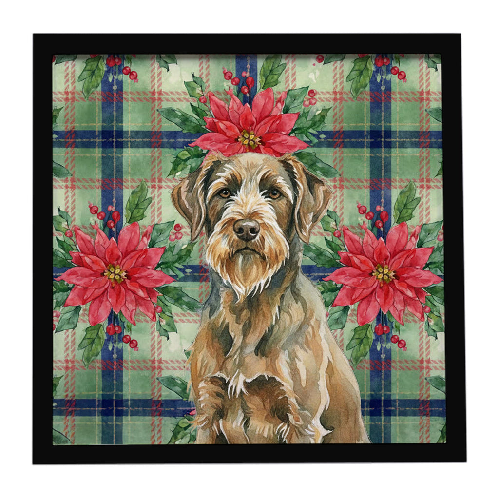 Chestnut Wirehaired Pointing Griffon Christmas PoinsettIas Framed Metal Print Bathroom, Kitchen, Office, Home Decor Wall Art Ready to Hang, Square, 8X8