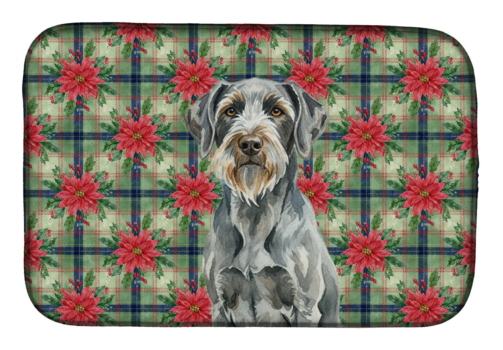 Steel Gray Wirehaired Pointing Griffon Christmas PoinsettIas Dish Drying Mat Absorbent Dish Drying Mat Pad for Kitchen Counter Dish Drainer Mat for Countertop, 14 x 21", Multicolor