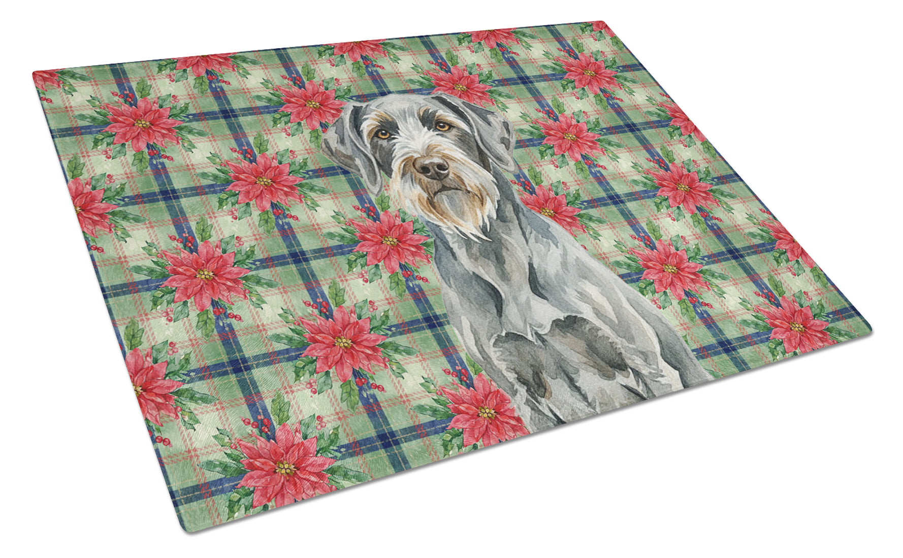 Steel Gray Wirehaired Pointing Griffon Christmas PoinsettIas Cutting Board Tempered Glass Kitchen Cutting Surface, Heat Resistant Chopping, Non-Slip Feet, Food Prep & Serving