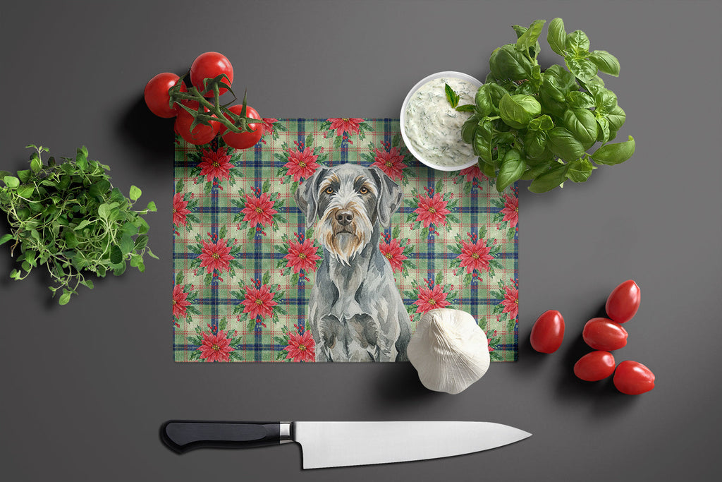 Steel Gray Wirehaired Pointing Griffon Christmas PoinsettIas Cutting Board Tempered Glass Kitchen Cutting Surface, Heat Resistant Chopping, Non-Slip Feet, Food Prep & Serving