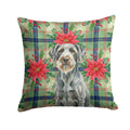 Steel Gray Wirehaired Pointing Griffon Christmas PoinsettIas Decorative Throw Pillow 18x18 Indoor Outdoor Accent Cushion, Fabric Cover with Insert for Sofa, Bed, Porch & Living Room