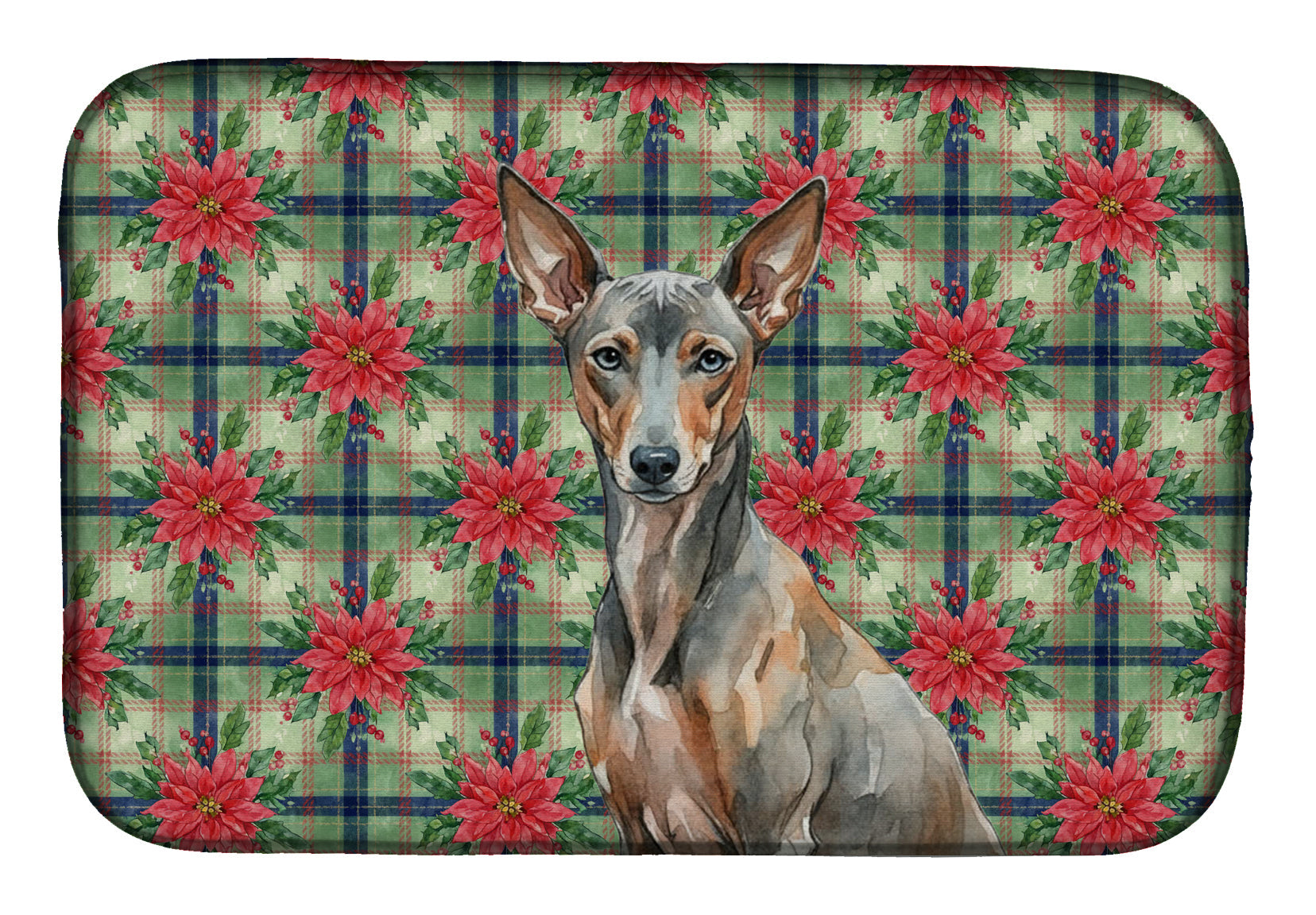 Xoloitzcuintli Christmas PoinsettIas Dish Drying Mat Absorbent Dish Drying Mat Pad for Kitchen Counter Dish Drainer Mat for Countertop, 14 x 21", Multicolor