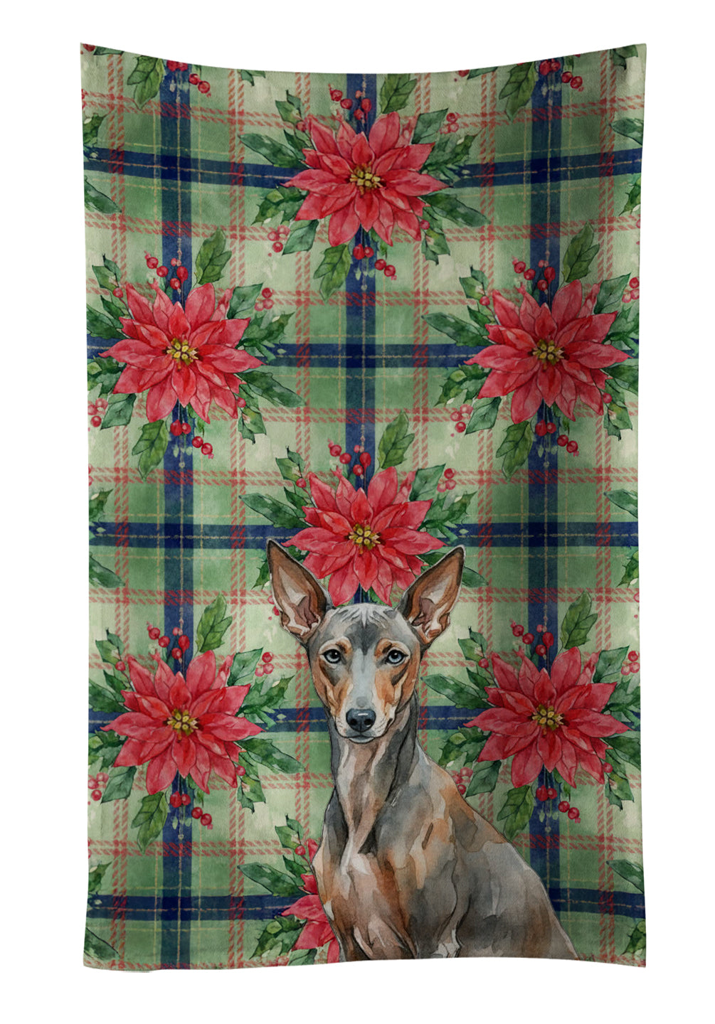 Xoloitzcuintli Christmas PoinsettIas Kitchen Towel Velour Plush Front and Cotton Loop Back Machine Washable