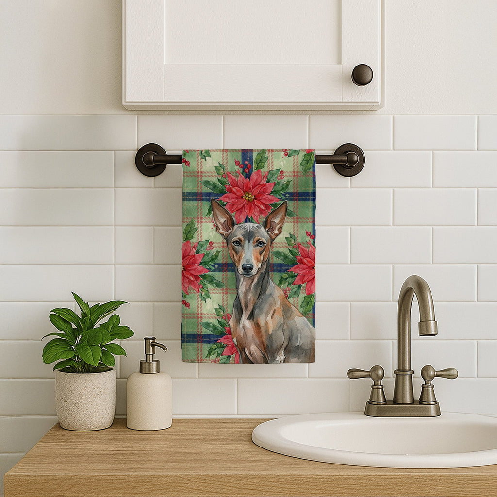 Xoloitzcuintli Christmas PoinsettIas Kitchen Towel Velour Plush Front and Cotton Loop Back Machine Washable