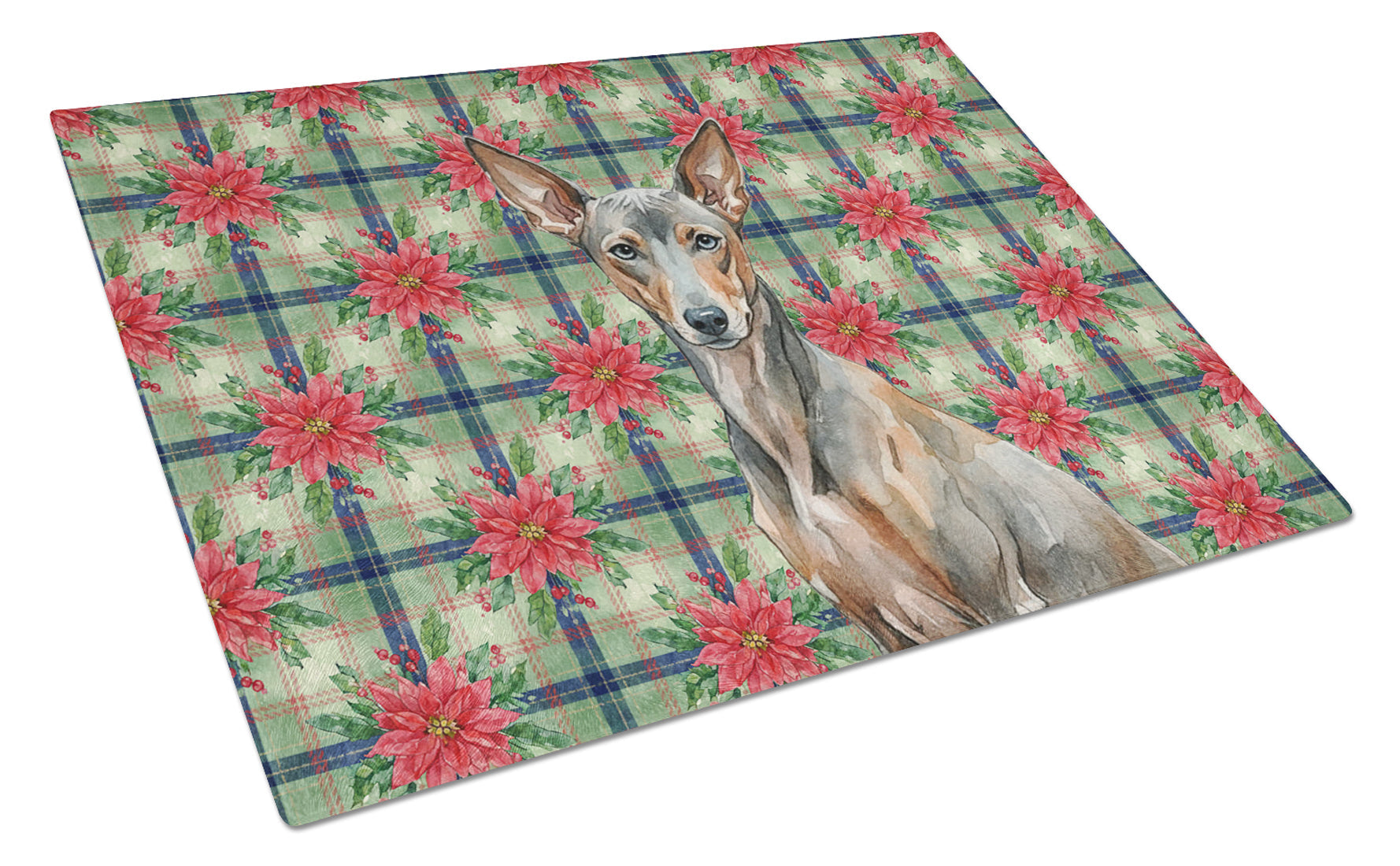 Xoloitzcuintli Christmas PoinsettIas Cutting Board Tempered Glass Kitchen Cutting Surface, Heat Resistant Chopping, Non-Slip Feet, Food Prep & Serving