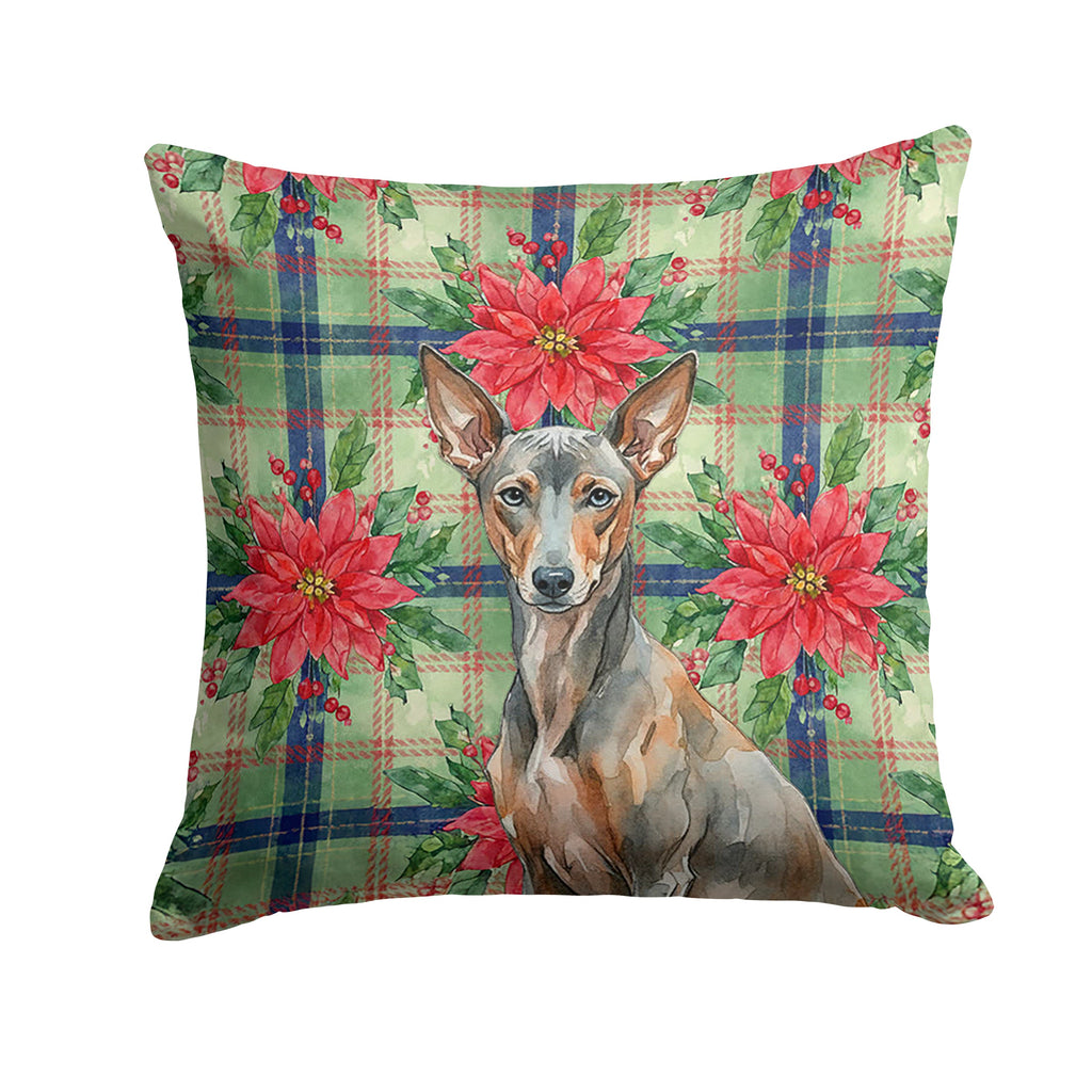 Xoloitzcuintli Christmas PoinsettIas Decorative Throw Pillow 14x14 Indoor Outdoor Accent Cushion, Fabric Cover with Insert for Sofa, Bed, Porch & Living Room