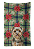 Yorkiepoo Christmas PoinsettIas Kitchen Towel Velour Plush Front and Cotton Loop Back Machine Washable