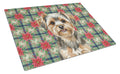 Yorkiepoo Christmas PoinsettIas Cutting Board Tempered Glass Kitchen Cutting Surface, Heat Resistant Chopping, Non-Slip Feet, Food Prep & Serving