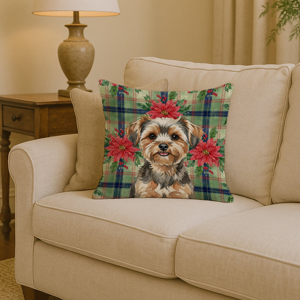 Yorkiepoo Christmas PoinsettIas Decorative Throw Pillow 14x14 Indoor Outdoor Accent Cushion, Fabric Cover with Insert for Sofa, Bed, Porch & Living Room