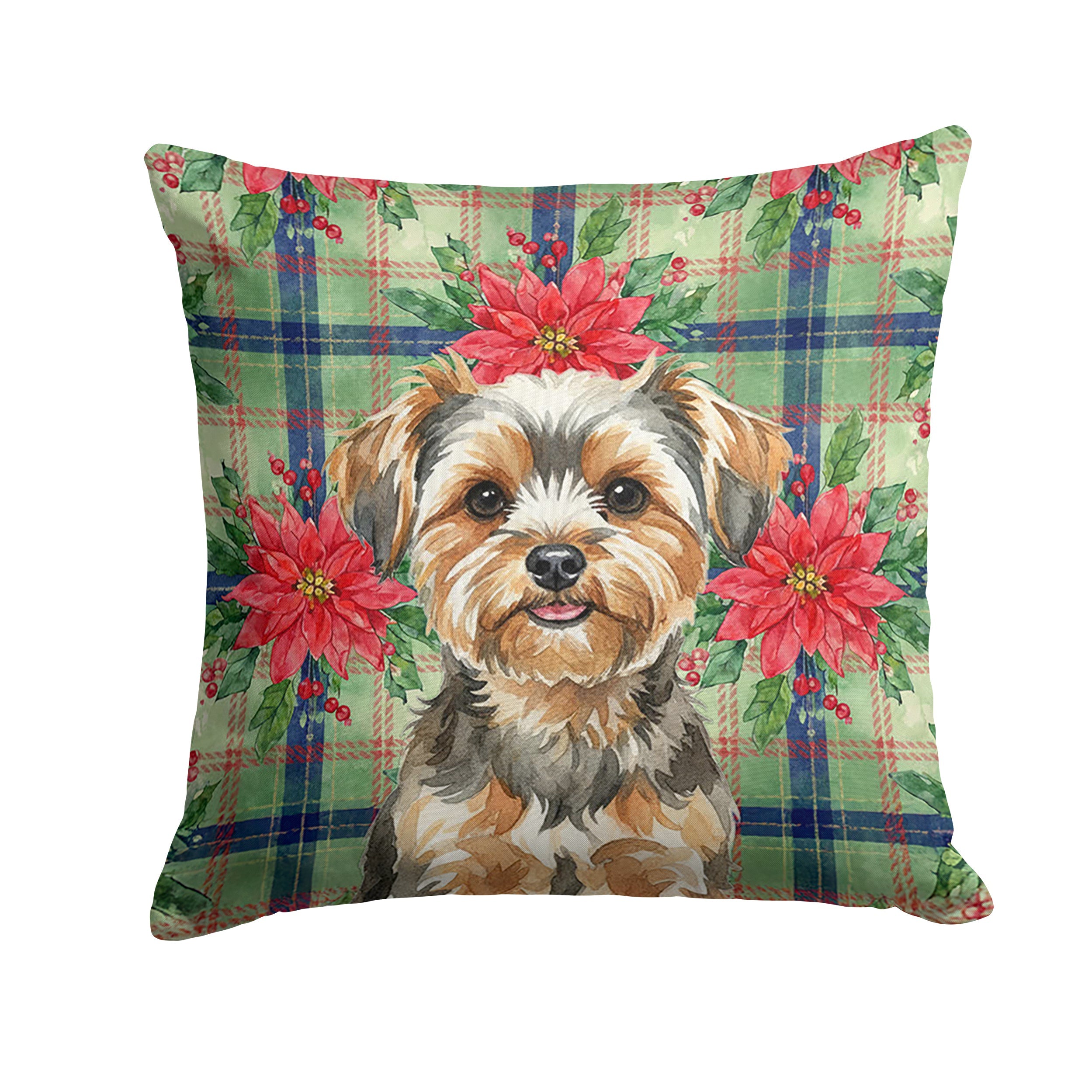 Yorkiepoo Christmas PoinsettIas Decorative Throw Pillow 18x18 Indoor Outdoor Accent Cushion, Fabric Cover with Insert for Sofa, Bed, Porch & Living Room