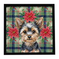Black and Tan Yorkshire Terrier Christmas PoinsettIas Framed Metal Print Bathroom, Kitchen, Office, Home Decor Wall Art Ready to Hang, Square, 8X8
