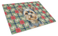 Blue and Tan Yorkshire Terrier Christmas PoinsettIas Cutting Board Tempered Glass Kitchen Cutting Surface, Heat Resistant Chopping, Non-Slip Feet, Food Prep & Serving