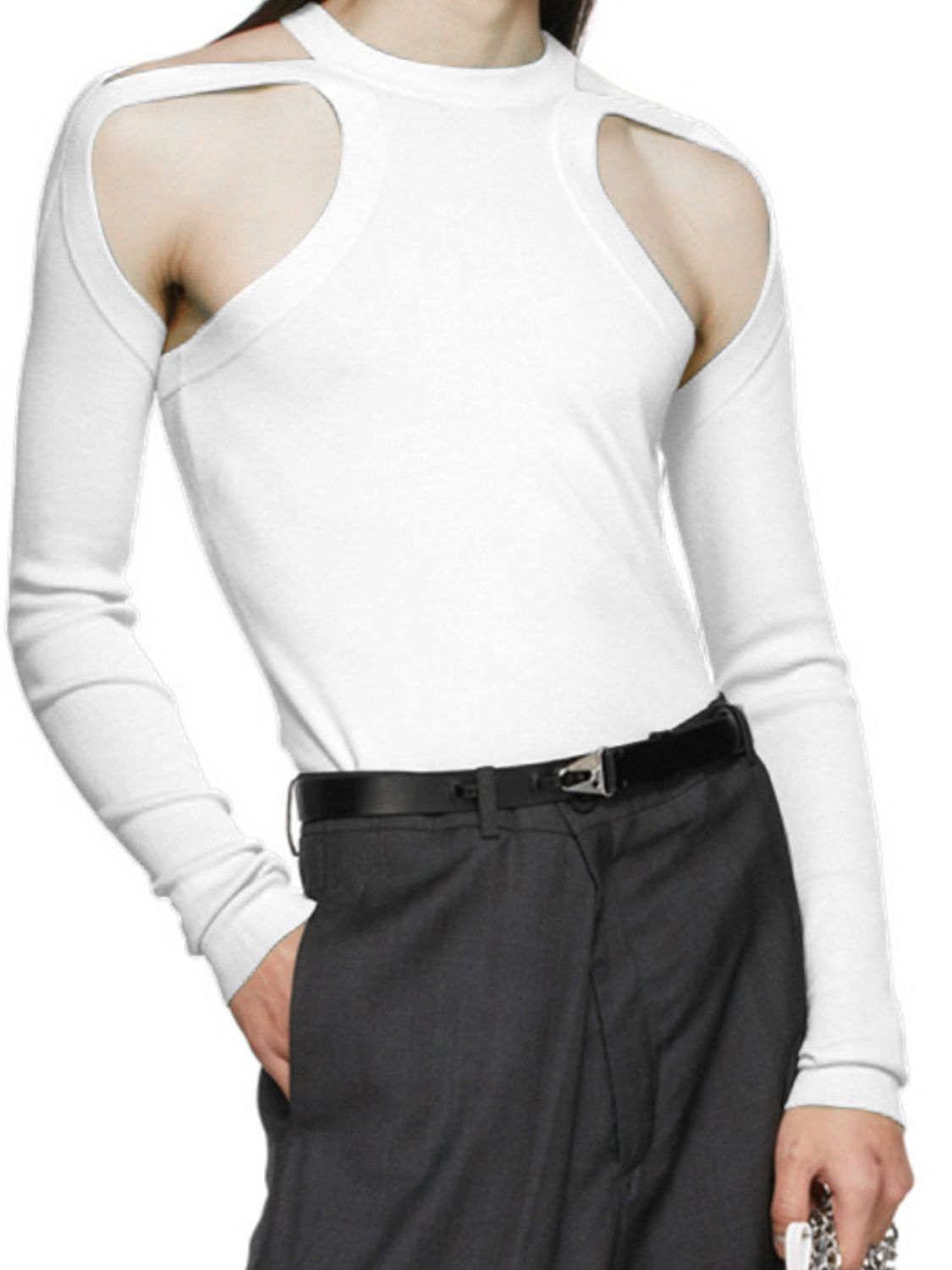 Men's Full Size Cutout Round Neck Long Sleeve Top Plus Size
