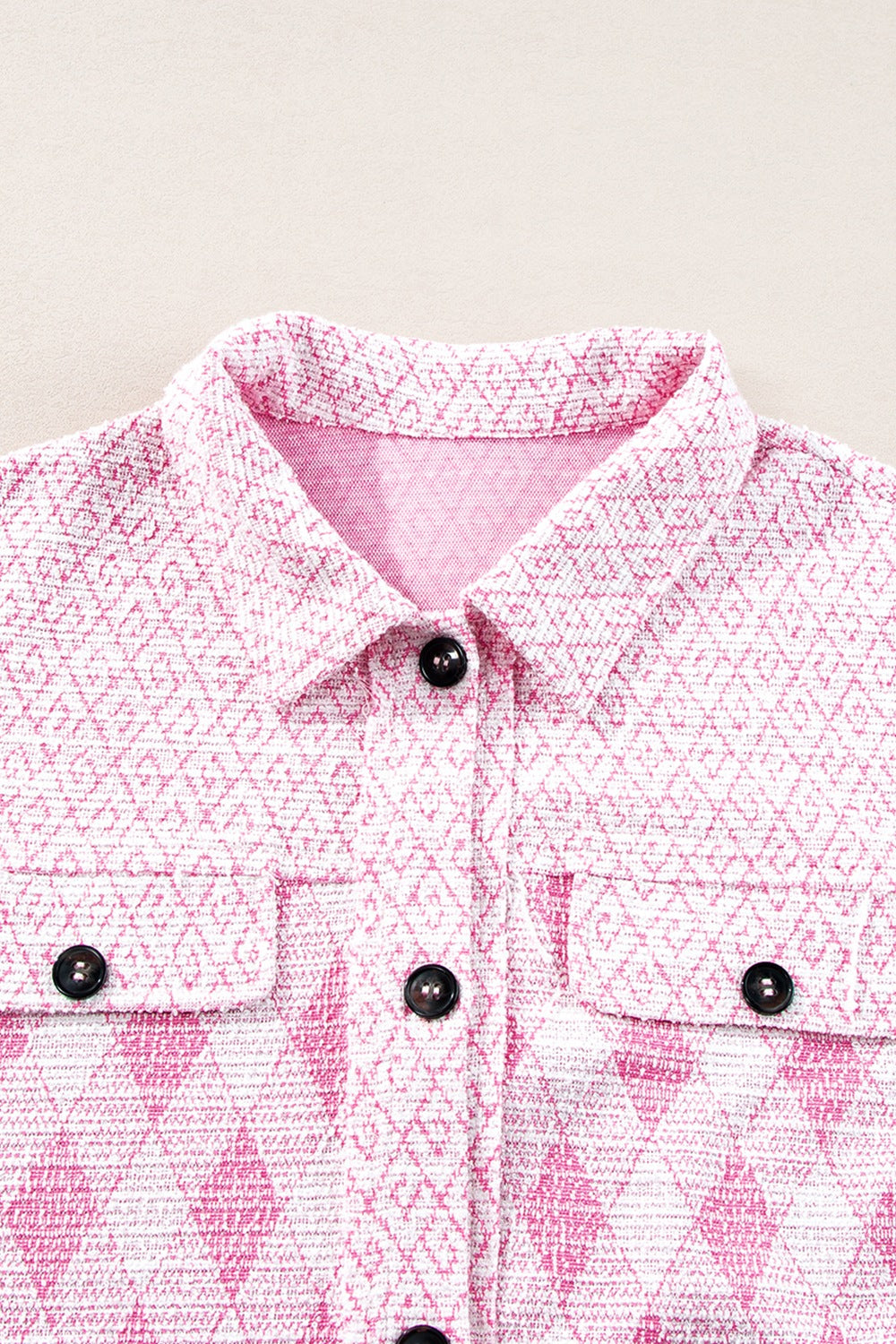 Geometric Print Textured Flap Pocket Shacket
