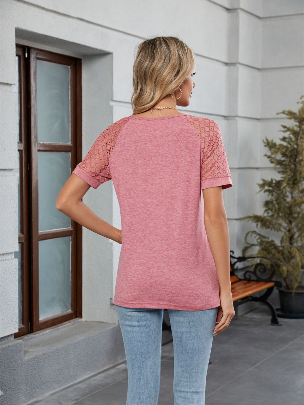 Round Neck Lace Short Sleeve T-Shirt