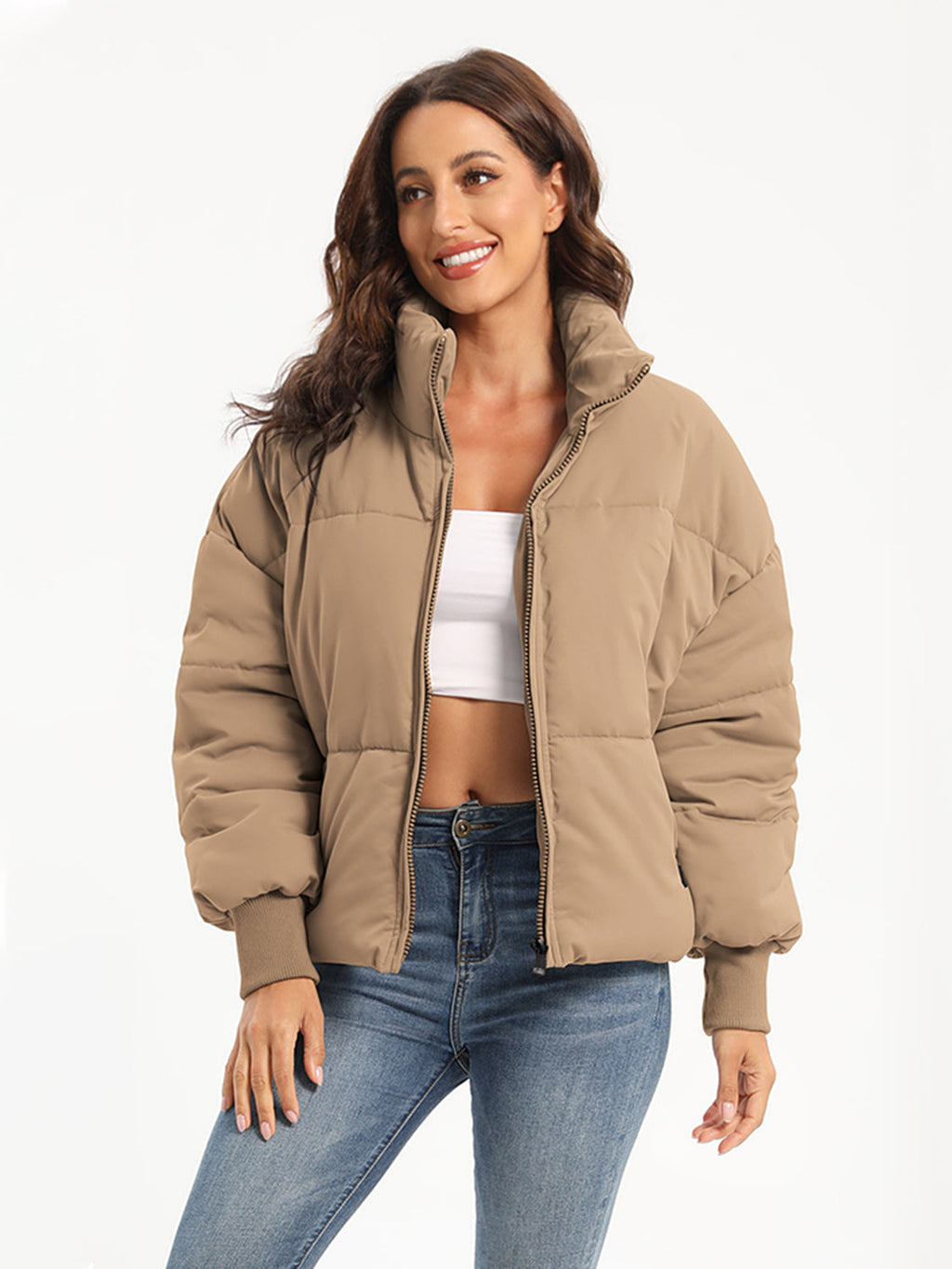 Zip Up Turtleneck Long Sleeve Puffer Jacket