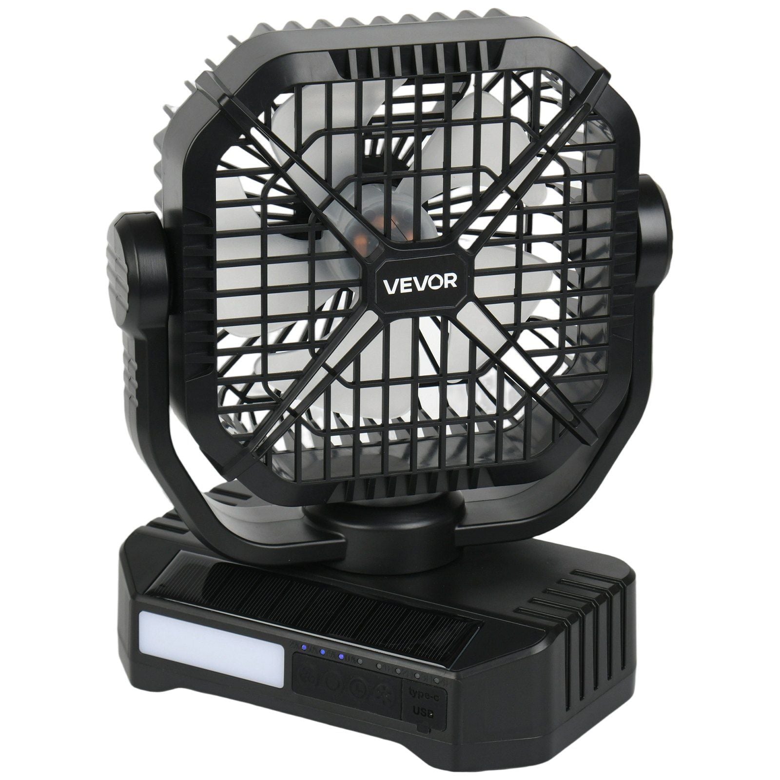 10400mAh Solar Fan Camping Fan with Solar Panel LED Lantern 7W 8 Inch