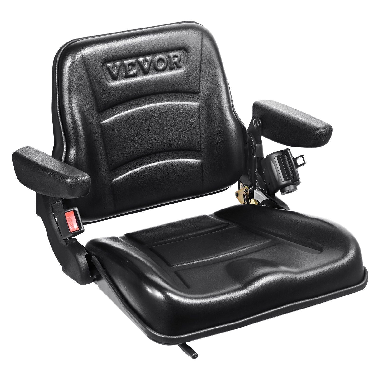 Universal Forklift Seat, Fold Down Tractor Seat with Adjustable Angle Back, Micro Switch, Seatbelt and Armrests, 6.3-13.4 inch Slot Tractor Seat for Tractor Loader Excavator