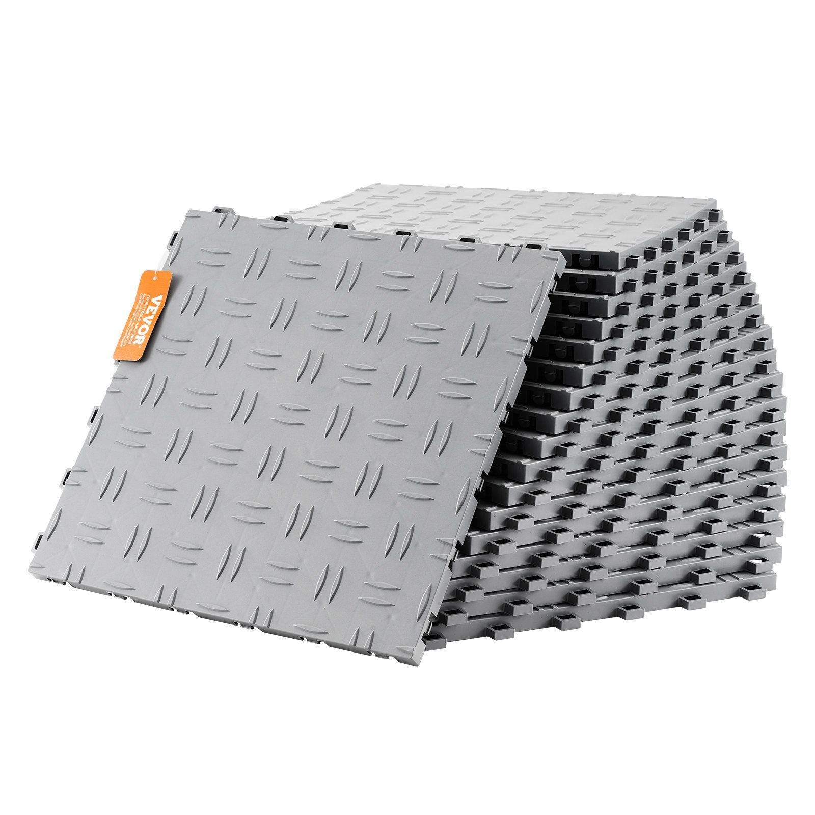 Garage Tiles Interlocking, 12 x 12 x 0.53 inch 25 Pack Garage Floor Covering Tiles, Non-Slip Double-Sided Texture Garage Flooring Tiles, for Garages, Basements, Repair Shops, Silver