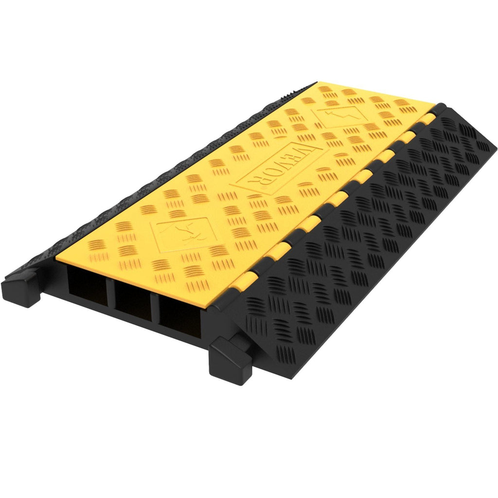 1 Pack of 3-Channel Rubber Cable Protector Ramps Heavy Duty 44000Lbs Load Capacity Cable Wire Cord Cover Ramp Speed Bump Driveway Hose Cable Ramp Protective Cover